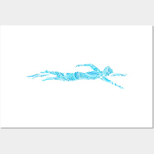 Freestyle Swimmer with Creative Blue Wave Design Gift Posters and Art